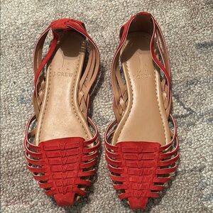 J. Crew Red Woven Leather Huarache Flats